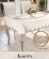 Masa Örtüsü Tablecloth 160x300 cm Dantelli Yemek Masası Örtüsü Kaktüs Model Krem-Gold