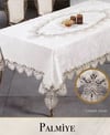 Velvet Kadife Tek Masa Örtüsü 160x300 cm Dantelli Yemek Masası Örtüsü Palmiye Model Krem-Gri