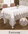 Velvet Kadife Tek Masa Örtüsü 180x280 cm Dantelli Yemek Masası Örtüsü Fantastik Model Krem