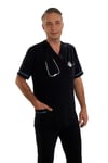 V YAKA DOKTOR ÖNLÜĞÜ ECZACI ÖNLÜĞÜ LABORANT ÖNLÜĞÜ HEMŞİRE ÖNLÜĞÜ ESTETİSYEN ÖNLÜĞÜ SİYAH KISA KOL ERKEK ÖNLÜK