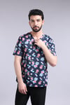 V Yaka Geometrik Desen Kısa Kollu Erkek Scrubs