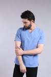 V Yaka Indıgo Kısa Kol Erkek Scrubs