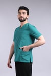 V Yaka Yeşil Kısa Kol Erkek Scrubs