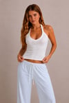 Ekru Hafif Transparan Halter Ribana Top