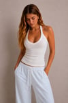 Ekru Hafif Transparan Halter Ribana Top