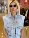 4731 İncili Dantelli Jean Ceket Mavi