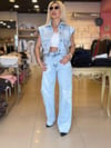 4731 İncili Dantelli Jean Ceket Mavi