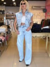 4732 Dantelli İncili Jean Pantolon Mavi