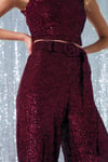 5518 Kemerli Payet Pantolon Bordo