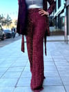 5518 Kemerli Payet Pantolon Bordo