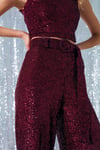 5518 Kemerli Payet Pantolon Bordo