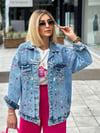 5565 Renkli Taşlı Jean Ceket Mavi