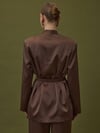 6052 Lisa Kemerli Saten Ceket Kahve