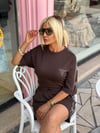7703 Taşlı G Şortlu Takım Kahve