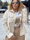 99007 Kolları Dantelli Jean Ceket Taş