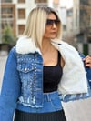 99204 İçi Kürklü Jean Ceket Mavi