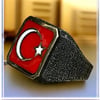 Üstü Mineli Ay Yıldızlı Gümüş Erkek Yüzük
