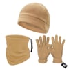 3'lü Kışlık Set Polar Bere, Eldiven, Boyunluk - Warm - Kum
