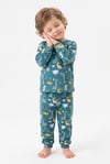 Erkek Bebek Dinozor Desenli %100 Pamuk Reaktif Boyama İnterlok Kumaşş Uzun Kollu Pijama Takımı