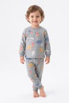 Erkek Bebek Sevimli Hayvan Desenli %100 Pamuk Reaktif Boyama Süprem Kumaş Uzun Kollu Pijama Takımı