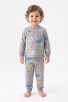 Erkek Bebek Sevimli Hayvan Desenli %100 Pamuk Reaktif Boyama Süprem Kumaş Uzun Kollu Pijama Takımı