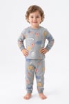 Erkek Bebek Sevimli Hayvan Desenli %100 Pamuk Reaktif Boyama Süprem Kumaş Uzun Kollu Pijama Takımı