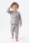 Erkek Bebek Sevimli Hayvan Desenli %100 Pamuk Reaktif Boyama Süprem Kumaş Uzun Kollu Pijama Takımı