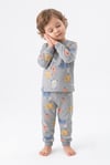 Erkek Bebek Sevimli Hayvan Desenli %100 Pamuk Reaktif Boyama Süprem Kumaş Uzun Kollu Pijama Takımı