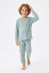Erkek Çocuk Aslan Ve Timsah Baskılı %100 Pamuk İnterlok Kumaş Uzun Kollu Pijama Takımı