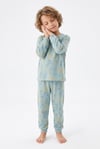 Erkek Çocuk Aslan Ve Timsah Baskılı %100 Pamuk İnterlok Kumaş Uzun Kollu Pijama Takımı