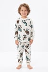 Erkek Çocuk Dinozor Baskılı  %100 Pamuk Reaktif Boyalı Süprem Kumaş Uzun Kollu Pijama Takımı