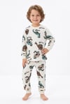 Erkek Çocuk Dinozor Baskılı  %100 Pamuk Reaktif Boyalı Süprem Kumaş Uzun Kollu Pijama Takımı