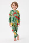 Erkek Çocuk Dinozor Desenli %100 Pamuk Reaktif Boyalı Süprem Kumaş Uzun Kollu Pijama Takımı