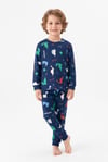 Erkek Çocuk Dinozor Desenli %100 Pamuk Reaktif Boyalı İnterlok Kumaş Uzun Kollu Pijama Takımı