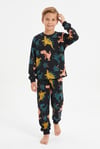 Erkek Çocuk Dinozor Desenli %100 Pamuk Reaktif Boyalı Süprem Kumaş Uzun Kollu Pijama Takımı