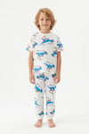 Erkek Çocuk Dinozor Desenli %100 Pamuk Süprem Kumaş Kısa Kollu  Pijama Takımı