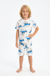 Erkek Çocuk Dinozor Desenli %100 Pamuk Süprem Kumaş Kısa Kollu Şortlu Pijama Takımı