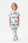 Erkek Çocuk Dinozor Desenli %100 Pamuk Süprem Kumaş Kısa Kollu  Pijama Takımı