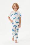Erkek Çocuk Dinozor Desenli %100 Pamuk Süprem Kumaş Kısa Kollu  Pijama Takımı