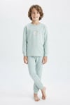 Erkek Çocuk Mavi Yıldız Baskılı %100 Pamuk Süprem Kumaş Düz Uzun Kollu Pijama Takımı