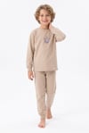 Erkek Çocuk Mavi Yıldız Baskılı %100 Pamuk Süprem Kumaş Düz Uzun Kollu Pijama Takımı