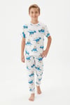 Garson Erkek Çocuk Dinozor Desenli %100 Pamuk Süprem Kumaş Kısa Kollu  Pijama Takımı