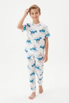 Garson Erkek Çocuk Dinozor Desenli %100 Pamuk Süprem Kumaş Kısa Kollu  Pijama Takımı