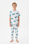 Garson Erkek Çocuk Dinozor Desenli %100 Pamuk Süprem Kumaş Kısa Kollu  Pijama Takımı