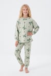 Garson Kız Çocuk Baskılı %100 Pamuk Süprem Kumaş Reaktif Boyama Uzun Kollu Pijama Takımı