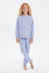 Garson Kız Çocuk Baskılı %100 Pamuk Süprem Kumaş Reaktif Boyama Uzun Kollu Pijama Takımı