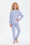 Garson Kız Çocuk Baskılı %100 Pamuk Süprem Kumaş Reaktif Boyama Uzun Kollu Pijama Takımı