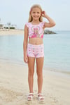 Garson Kız Çocuk Polyester + Elastan Baskılı Fırfırlı Crop Üst ve Boxer Şortlu Mayo