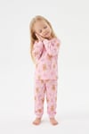 Kız Bebek Ayıcık ve Kalp Desenli %100 Pamuk Süprem Kumaş Reaktif Boyama Uzun Kollu Pijama Takımı