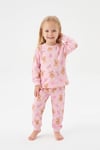 Kız Bebek Ayıcık ve Kalp Desenli %100 Pamuk Süprem Kumaş Reaktif Boyama Uzun Kollu Pijama Takımı